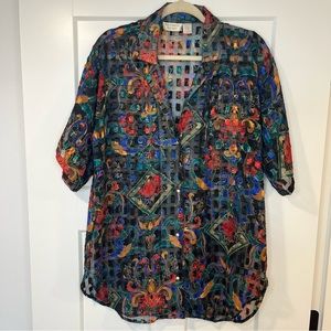 Vtg Victoria’s Secret Gold Label S Colorful Floral Sheer Button Up Sleep Shirt